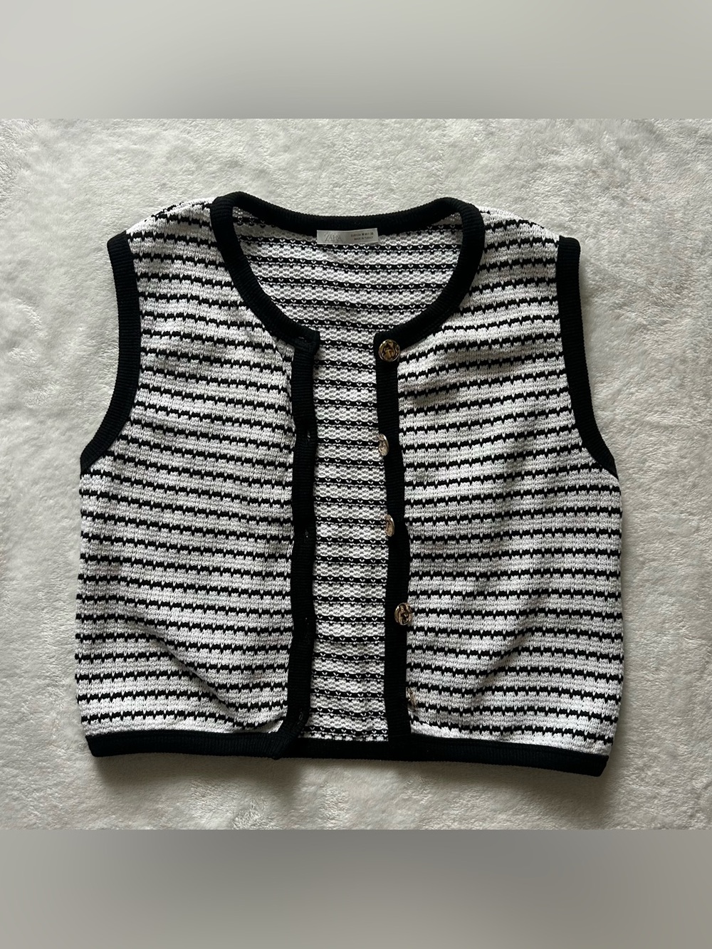 Zara Striped Knit Button Vest – Black & White – Size Medium